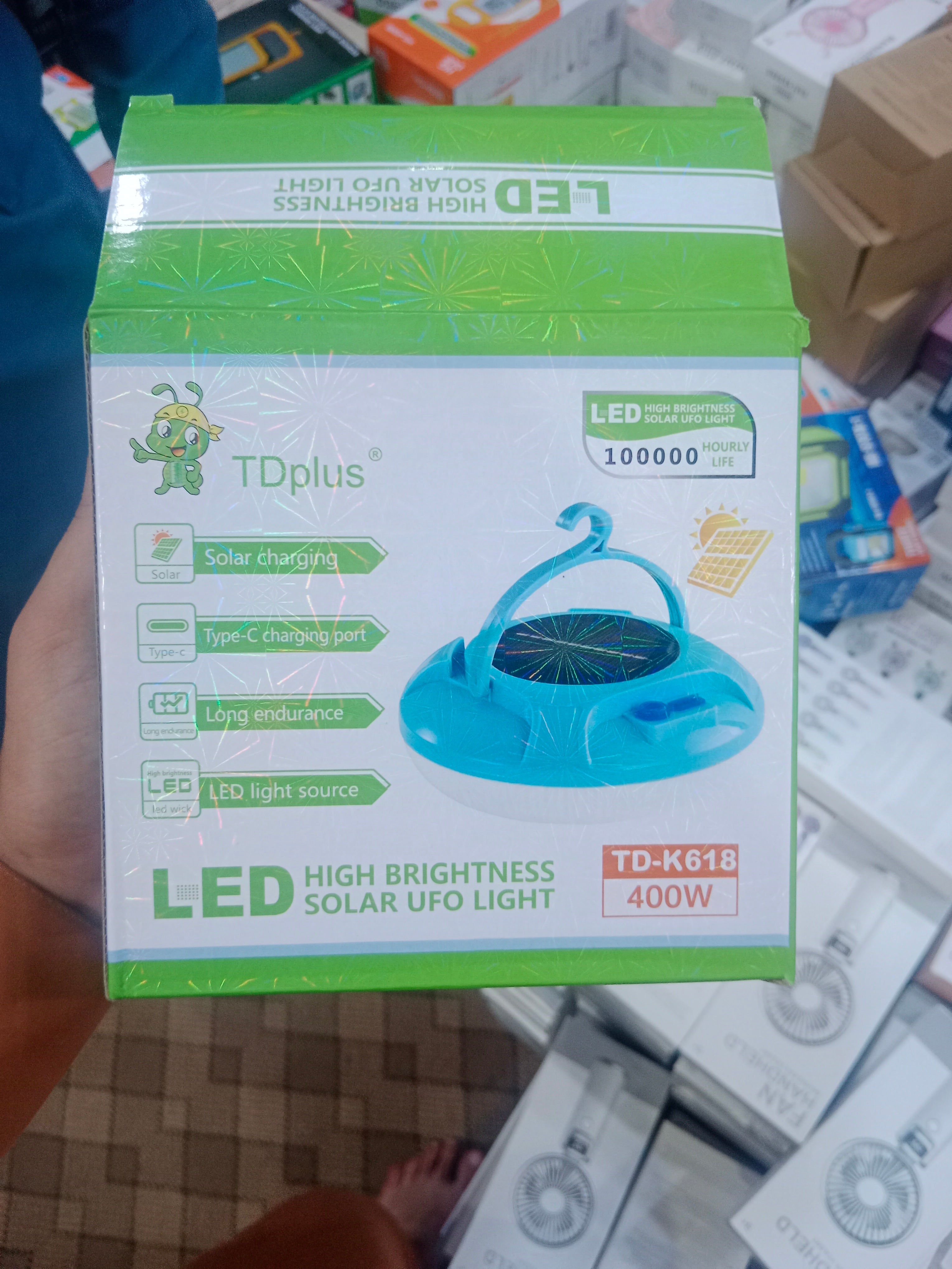 TDplus 400W Solar UFO LED Light | Type-C Fast Charging & Solar Powered Emergency Hanging Lamp for Home, Camping & Outdoor