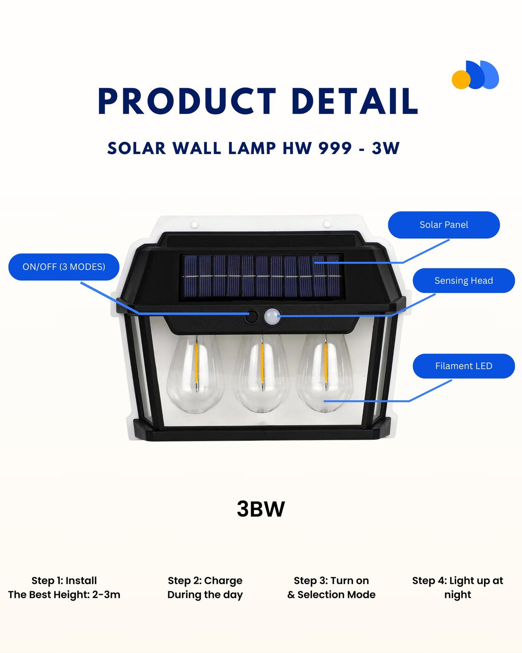 3 Heads Solar Induction Wall Lamp with Motion Sensor | Outdoor Waterproof LED Solar Light | Automatic Night Security Light | KT-885-3