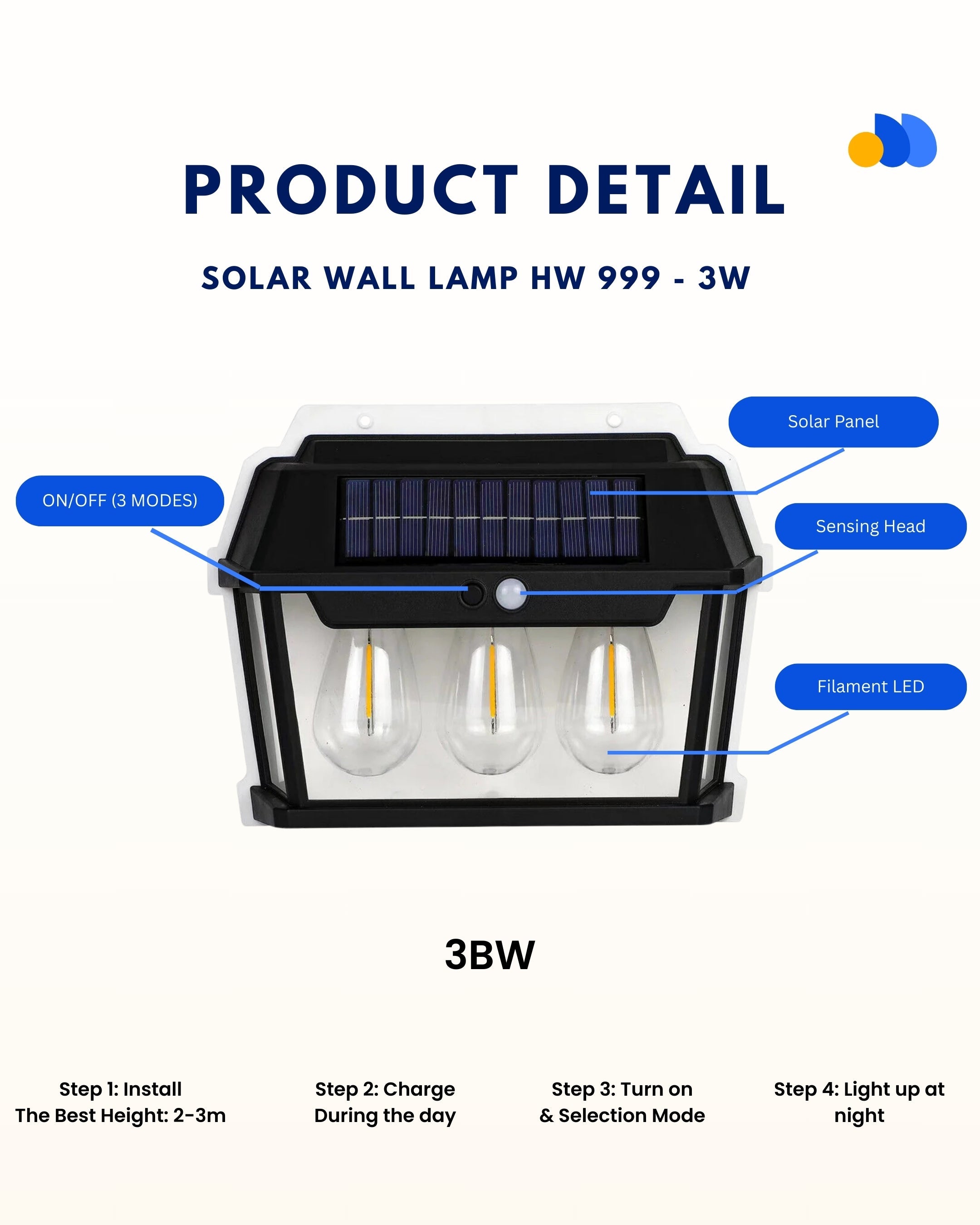 3 Heads Solar Induction Wall Lamp with Motion Sensor | Outdoor Waterproof LED Solar Light | Automatic Night Security Light | KT-885-3