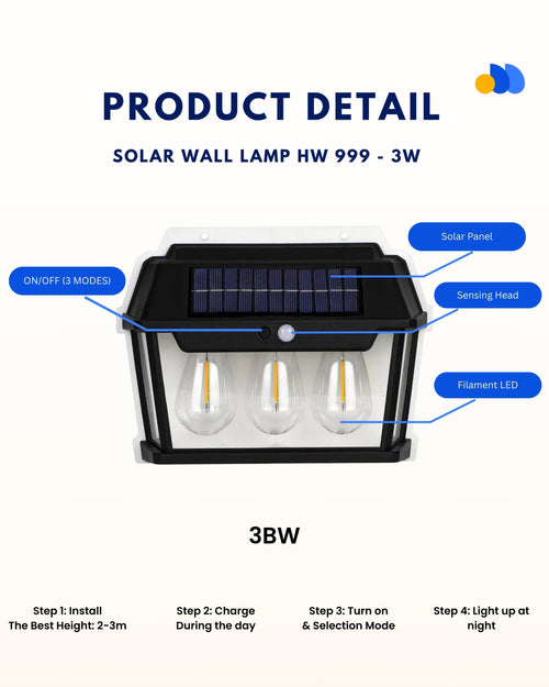 3 Heads Solar Induction Wall Lamp with Motion Sensor | Outdoor Waterproof LED Solar Light | Automatic Night Security Light | KT-885-3