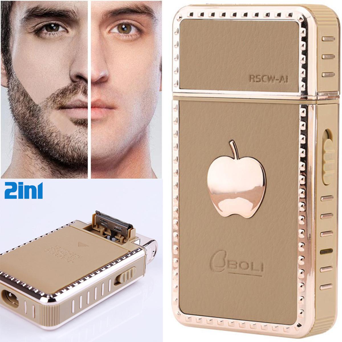 2 in 1 Rechargeable Electric Shaver & USB Plasma Lighter | Portable Beard Trimmer | Windproof Flameless Lighter | Premium Metal Body for Men