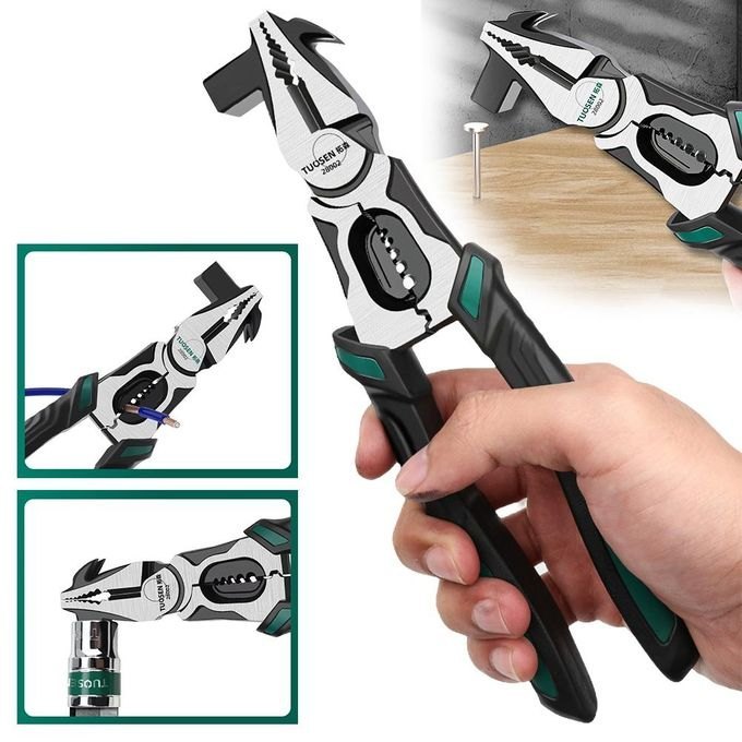 8-in-1 Multi-Function Combination Pliers | Wire Cutter, Wire Stripper, Nail Puller, Crimper, Hammer & Grip Tool | Heavy Duty Hand Tool for Electricians & DIY