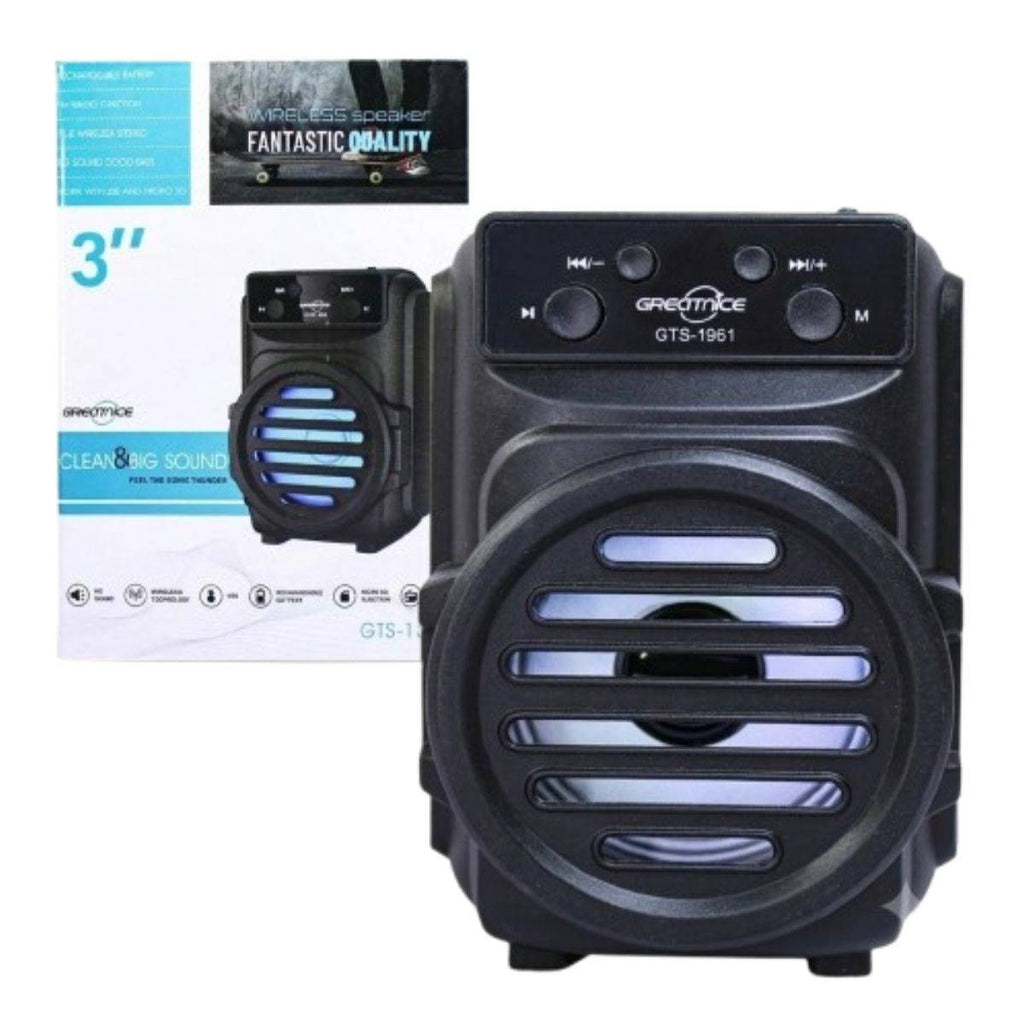 Greatnice GTS-1961 Portable Wireless Bluetooth Speaker 3 Inch | Mini Rechargeable Speaker | RGB LED Light | USB/TF Card/FM Radio | High Bass Sound | Portable Outdoor Speaker