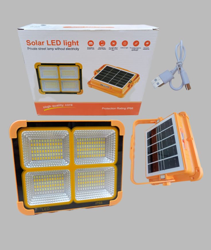 Portable Solar LED Flood Light with Solar Panel & USB Charging | IP66 Waterproof | Rechargeable Outdoor Emergency Light for Home, Camping & Garden
