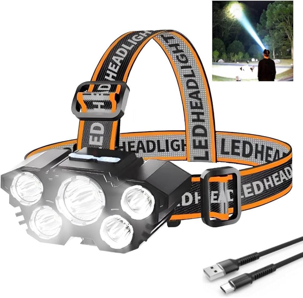 5 LED USB Rechargeable Headlamp Flashlight L-T21 – Super Bright Head Torch with 4 Lighting Modes | Waterproof LED Head Light for Camping, Fishing, Hiking & Emergency