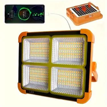 Portable Solar LED Flood Light with Solar Panel & USB Charging | IP66 Waterproof | Rechargeable Outdoor Emergency Light for Home, Camping & Garden